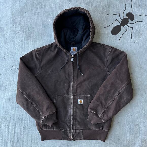 Vintage Y2K Carhartt WOMENS WJ130 DKB brown hooded work wear jacket - Picture 1 of 8